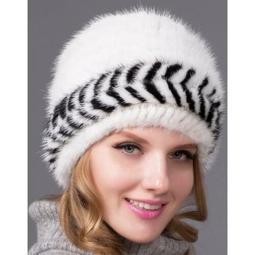 Keep Warm Natural Mink Wool Woven Fur Hat Womens Fashion Warm Thickened Color Matching Fur Ear Protection Cap Winter Version