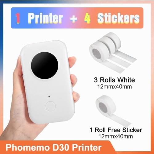Phomemo D30 Label Maker With 4 Rolls 12mm X 40mm Thermal Paper-Portable Bluetooth Mini Thermal Label Printer for Organization