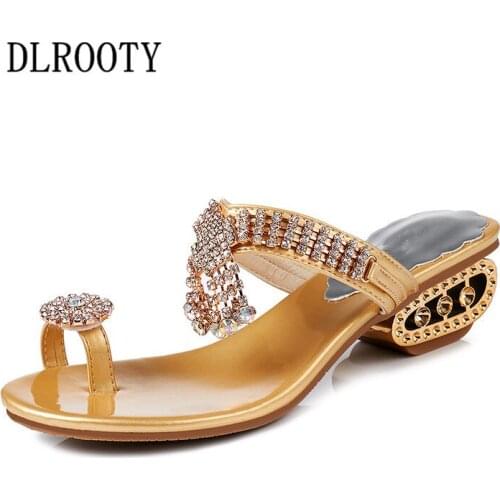 Woman Sandals Shoes Slippers Flats Wedges 2019 Summer Style Slides Slip On Fashion Solid Crystal Casual Comfortable