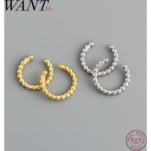 WANTME Genuine 925 Sterling Silver Ear Bone Clip Simple Punk Beads Without Pierced Clip Earrings for Women Chic Ear Cuff Jewelry