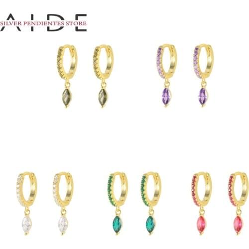 AIDE Water Drop Pendants Hoop Earrings For Women Cute Charms Jewelry 925 Sterling Silver Green Zircon Earrings Hoops Korean
