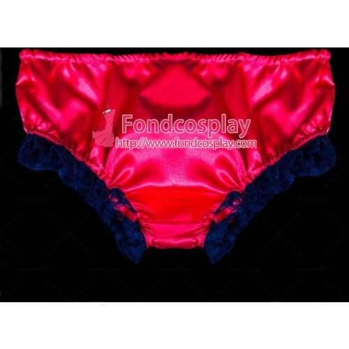 Fondcosplay adult sexy cross dressing sissy maid short red satin Panties cosplay costume Tailor-made[G2063]