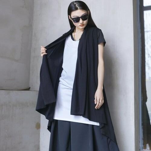 Spring and summer new large black sleeveless loose medium length irregular Vest black vest Yamamoto cassettes lady
