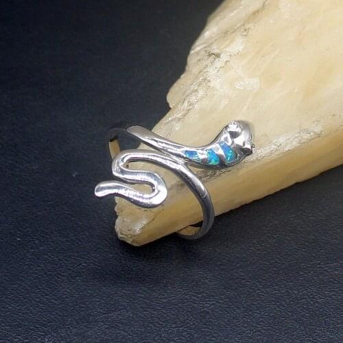 Hermosa Natural Blue Opal Snake Design Genuine 925 Silver Band Ring Wedding Engagement Gifts for Women Size 7.5# 20214339