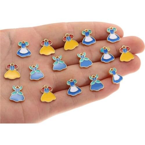 Julie Wang 10PCS Enamel Cartoon Dress Charms Alloy Mixed Colors Princess Dress Pendant Bracelet Jewelry Making Accessory
