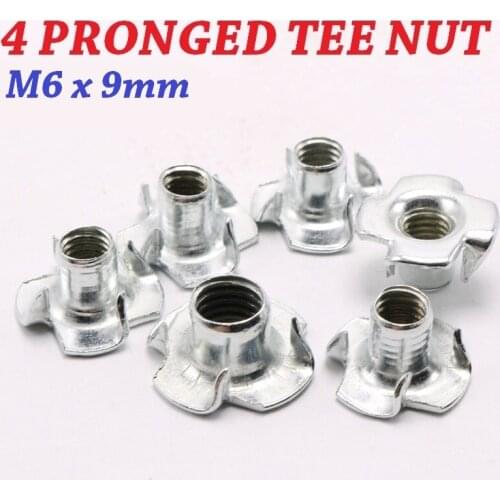 200pcs/BAG M6X9mm Four Pronged Tee Nuts speaker nuts T-Nut Captive Blind Inserts Female TEE NUT For Wood Furniture