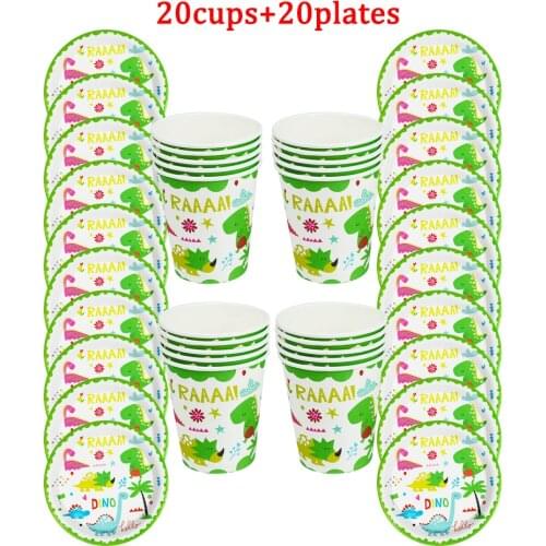 40Pcs Dinosaur Party Disposable Tableware Design Kids Birthday Paper Plate+Cup Roar Dino Supplies For Kids