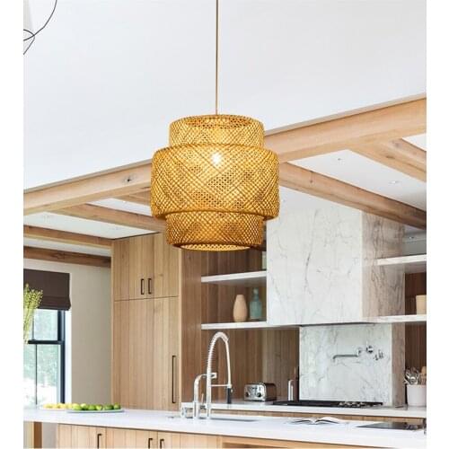 Bamboo Rattan Shade Pendant Light Dining Room Ceiling Hanging Lamp Living Room Dining Room Bedroom Fixture PA0401