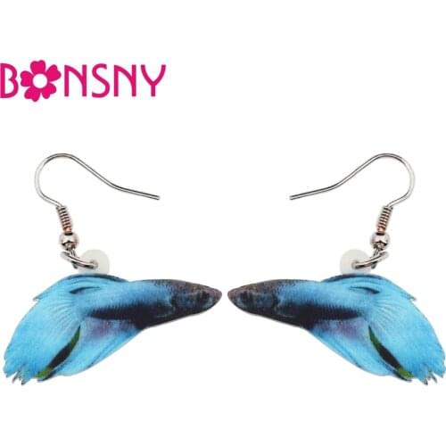 Bonsny Acrylic Blue Rumble Fish Earrings Dangle Drop Ocean Sea Big Long Novelty Jewelry For Girls Women Ladies Teen Accessories