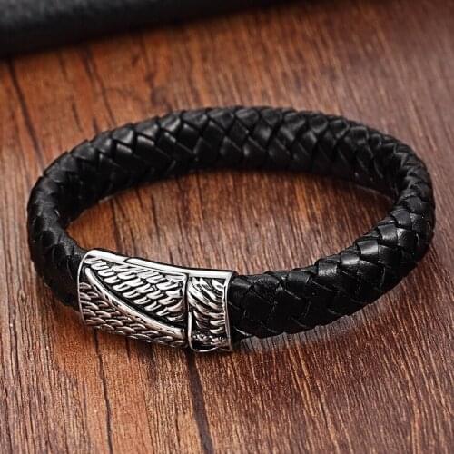 XQNI Stainless Steel Chain Bracelet Men Genuine Leather Bracelets Black Color Leather Bracelets For Women Rope Jewelry Vintage