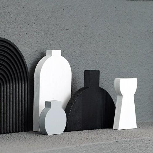 Home Porch Table 4PCS/SET Decoration Crafts Wooden Vase Type Ornaments for Shop Window Display Props Hotel Decor