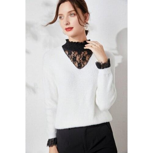 European and American Best-selling High-quality Lace V-neck Womens Sweater Fashion Trend Solid Color Slim-fit Womens Sweater