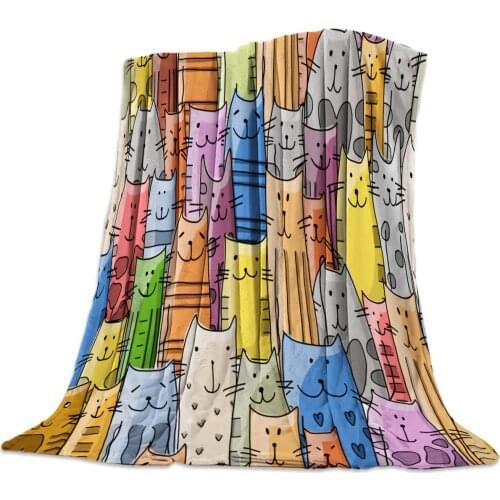 Flannel Blanket for Bed Cartoon Animal Color Cat Throw Blanket Portable Soft Blanket Warm Sofa Bed Sheets Blanket for Picnic