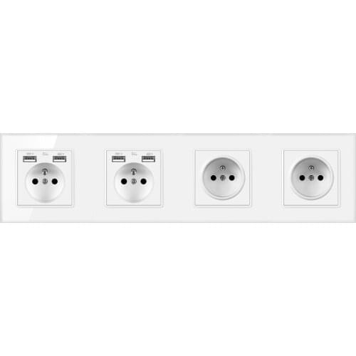 FRON 344*86 French Standard Tempered Crystal Glass Enchufe USB 5V 2100mA Wall Socket Prise Outlet AC110-250V 16A Sockets