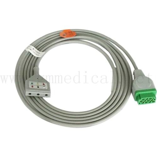 ECG cable 3-LEAD AHA 12ft DIN yoke , GE 11pin , with 130M resistance