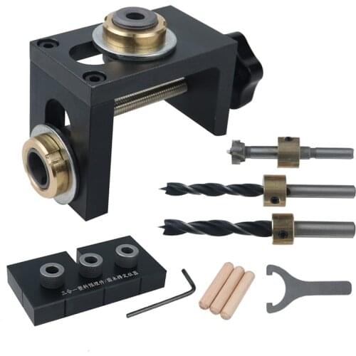 3 in 1 Doweling Jig Kit Vertical Drill Guide Pocket Hole Jig Locator Hole Puncher Furniture Connecting DIY Woodworking Tools