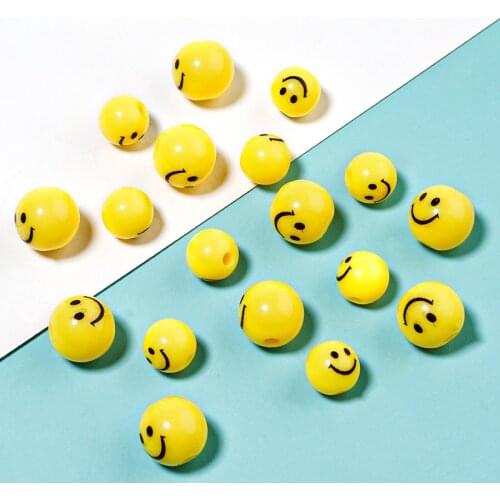 Linsoir acrylic beads yellow smile face 50pcs/Lots 10mm jewelry Accessories for bracelet making wholesale items