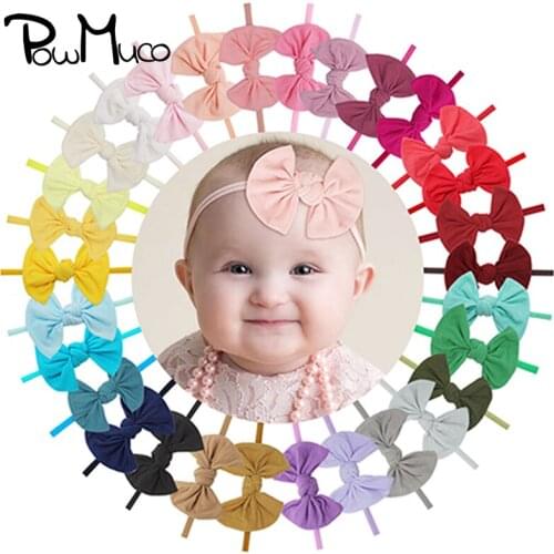 Powmuco 3 Inches Soft Comfortable Nylon Bows Hairband Toddler Cute Handmade Bowknot Elastic Headband Baby Headwear Photo Props