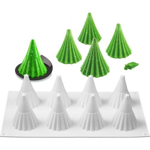 New 8 Cavity Christmas Tree Shaped Silicone Cake Mold Cookies 3D DIY Handmade kitchen Baking Tools Decorating Mousse Mould