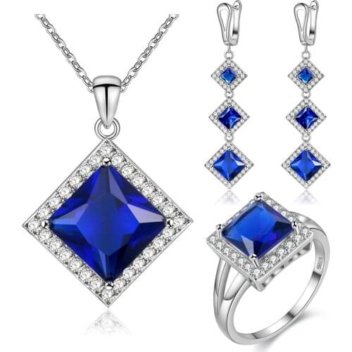 2018 New Fashion Green Dark Blue Geometric Crystal Cubic Zirconia Engagement Rings for Women Jewelry