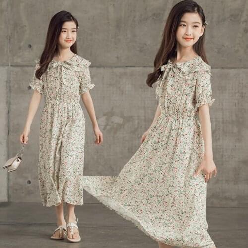 Girl Dress Summer Chiffon Floral Print Princess Costume Elegant Kids Dresses for Girls 4 6 8 10 12 14 Y Children Clothing