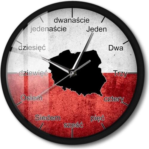 Polish Metal Frame Wall Clock Patriotic Poland Flag Map Luminous Wall Clock Smart Voice Control Watch Modern Design Home Art