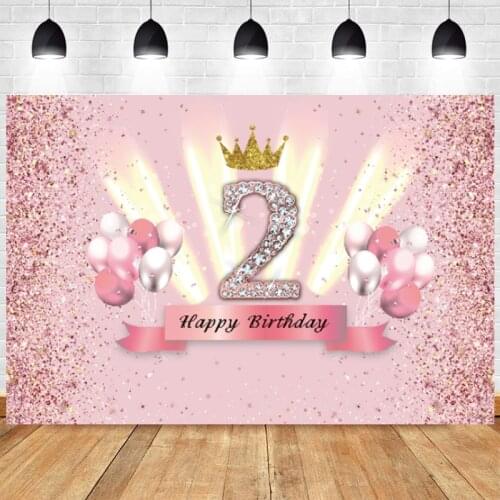 Pink Sweet 2 Years Backdrop Happy Birthday Party Girls Boy 2 Baby Balloon Photography Background Adult Photographic Banner