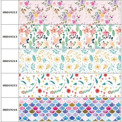 Craft Cartoon Flower Fish scales Printed Grosgrain/Satin Ribbon for DIY Sewing Hairbow Accessories Decoration Headwear 10Yard