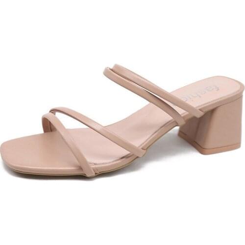 Womens Sandals 2021 Female Sexy Summer Slippers Ladies High Heels Square Open Toe Slides Party Shoes Women Sandals For Women