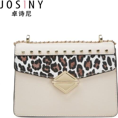 JOSINY PU Leather Leopard Pattern and Rivet Shoulder Bag Female Handbag Crossbody Bag Female Tote Bags Messenger Bags for Women