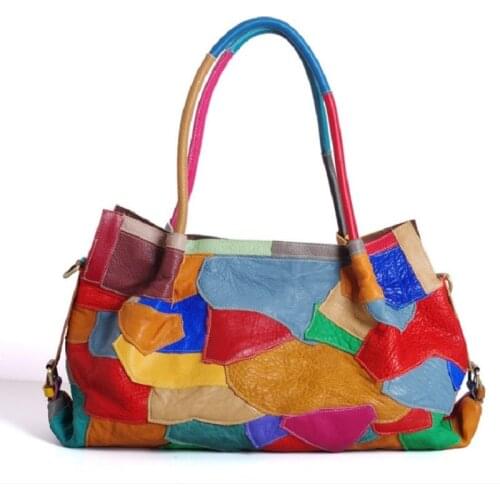 Women Handbag Fashion Tote Bag Rivet Genuine Leather 2019 New Big Woman Vintage Lady Office Handbags Patchwork Travel Bag