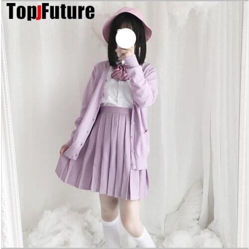 PURPLE Spring Cosplay School Uniform Sweater For Girls Women Long Sleeve Knitted Japanese Sailor Uniform Cardigans SAILOR SUIT