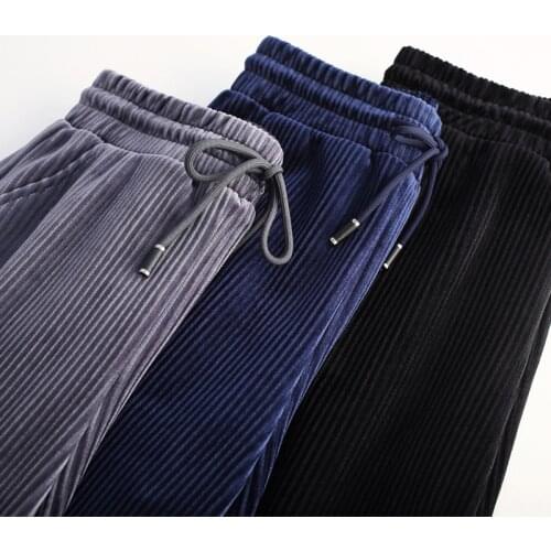 Women Elegant Black Pants Lace Up Elastic Waist Streetwear 2020 Autumn Winter Casual Full Length Trousers Corduroy Pantalones