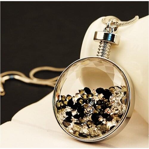 New Style Girl Round Cake Shape Perfume Bottle Pendant Necklace Women Long Design Crystal Glass Jewelry Decoration Sweater Chain