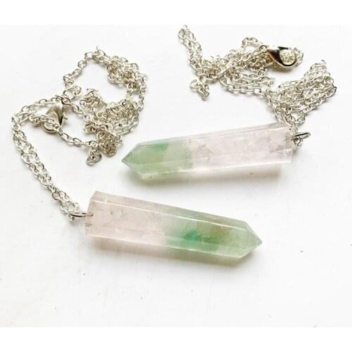 Rose Quartz Aventurine Stones Orgone Pendant Hexagonal Prism Point Healing Tumbled Crystal Resin Orgonite Necklace Handmade 1pc