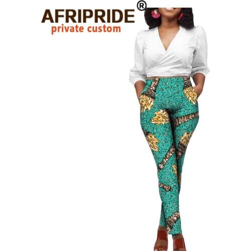 African Clothes for Women White Top and Print Pants 2 Piece Suit Set Dashiki Outfits Crop Top with Trousers Ankara Wear A2026004
