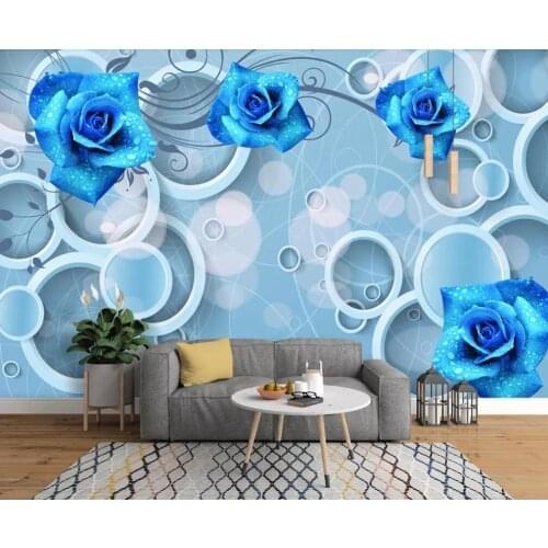 Bacal Custom 3D wallpaper mural 3D circle blue flower rose wallpaper mural TV background wall decor painting huda beauty