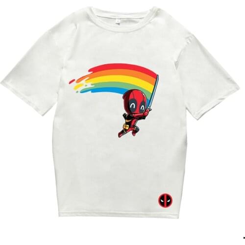 White Grey Cute Anime T-shirt Round Neck Short Sleeve Tshirt Men Women Streetwear T Shirt Deadpool Unisex Tee Tops