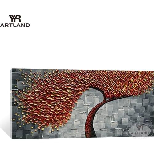 Large flowers thick oil red trees for wall decoration Hand painted oil painting on canvas hanging picture for living room