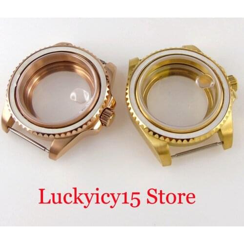 New Rose Gold/Gold Coated 40mm Watch Case fit NH35A NH36A ETA 2824 2836 MIYOTA 82 series Glass Back