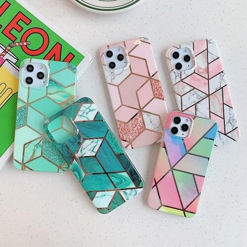 Electroplated Geometric Marble Phone Case For Samsung Galaxy A52 A72 A32 A51 A71 4G S21 S20 Plus Note 20 Ultra Soft Back Cover