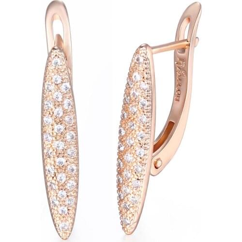 Davieslee Stud Earrings Paved Cubic Zirconia CZ Oval Stick For Women 585 Rose Gold Filled Fashion Jewelry Wedding Party Gift