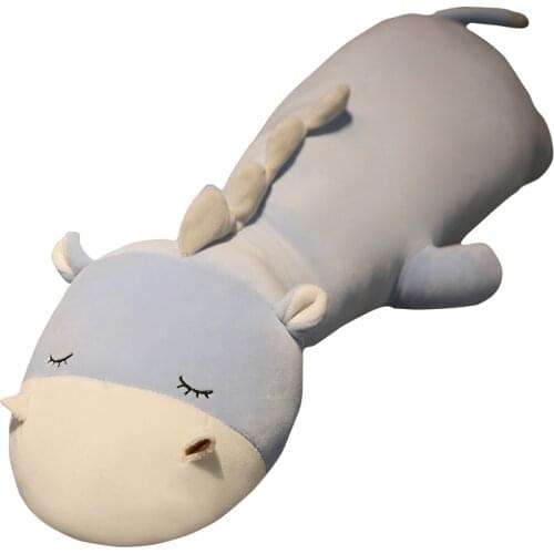 80/102CM Huge Size Lovely Plushie Animals Long Pillow Super Soft Hippo Cattle Sheep Long Children Stuffed Toys For Kids Gifts
