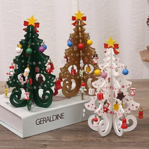 3 Pcs Of Wood Christmas Tree Childrens Handmade DIY Stereo Christmas Tree Scene Layout Metal Star Decorations Ornaments QW249