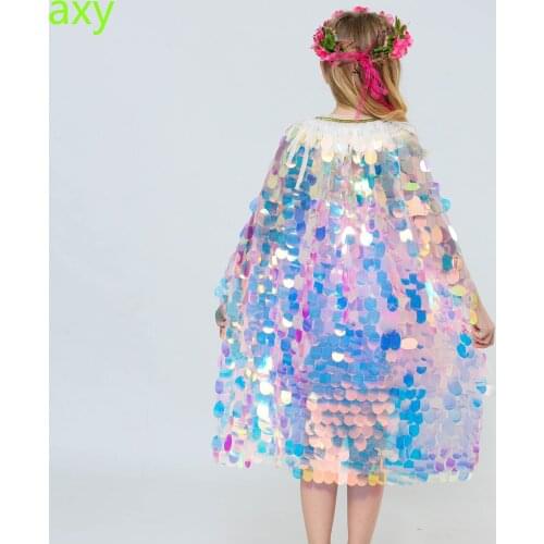 Halloween The Little Mermaid Costume Child Colorful Sequin Cloak Girls Christmas Fancy Fairy Princess Ariel Sequin Dress