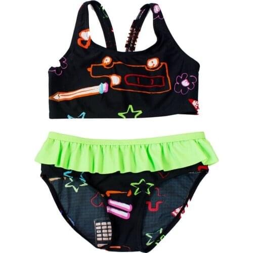 Childrens Swimsuit Split 2 Pieces Swimming Suits Girl Bikini Set Flouncing Baby Briefs Black Swimsuit Girl Swimwear Kids 2-8Y