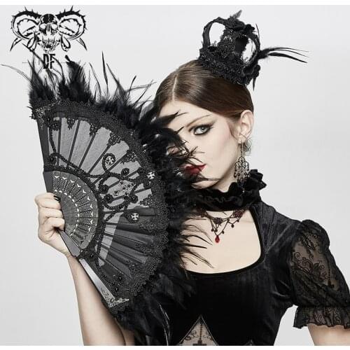 Devil Fashion Womens Gorgeous Gothic Fan Stage Performance Party Feather Decoration Hand Fans