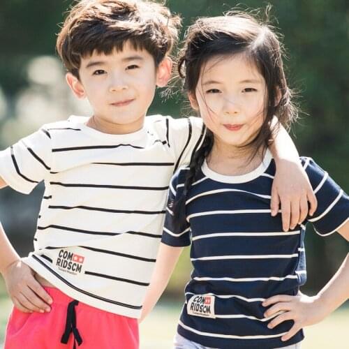 2-6 Yrs New Boys Girls Clothes Summer T shirts Round Collar Kids Short Sleeve Striped Cotton Tee Casual Tops Outwear