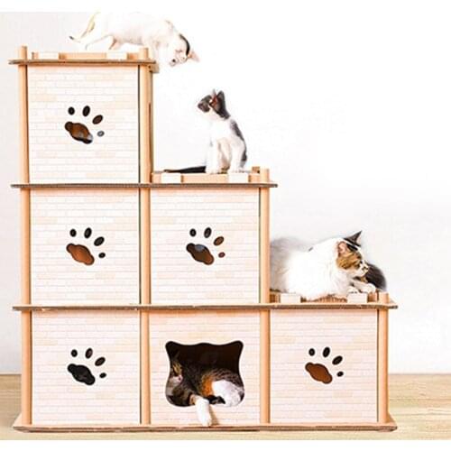 Corrugated Double-layer Cat House Simple Assembly Ladder Cat Nest Multi Layer Selectable Unique Window Design Cat House