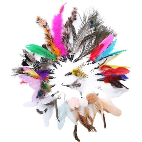 Pet Cat Toys Colorful Feather Cats Playing Stick Replacement Head Interactive Play Training Feather Refill Cat Wand Pet Products